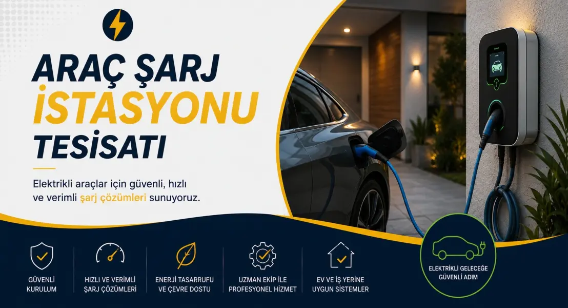 Elektrikli aracınız için güvenilir şarj çözümü! Eviniz veya siteniz için araç şarj istasyonu tesisatını, gerekli tüm güvenlik standartlarına uygun şekilde yapıyorum.